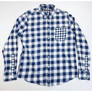 Ben Sherman Size XL Men's Blue White Check Embroidered Logo Button Down Shirt